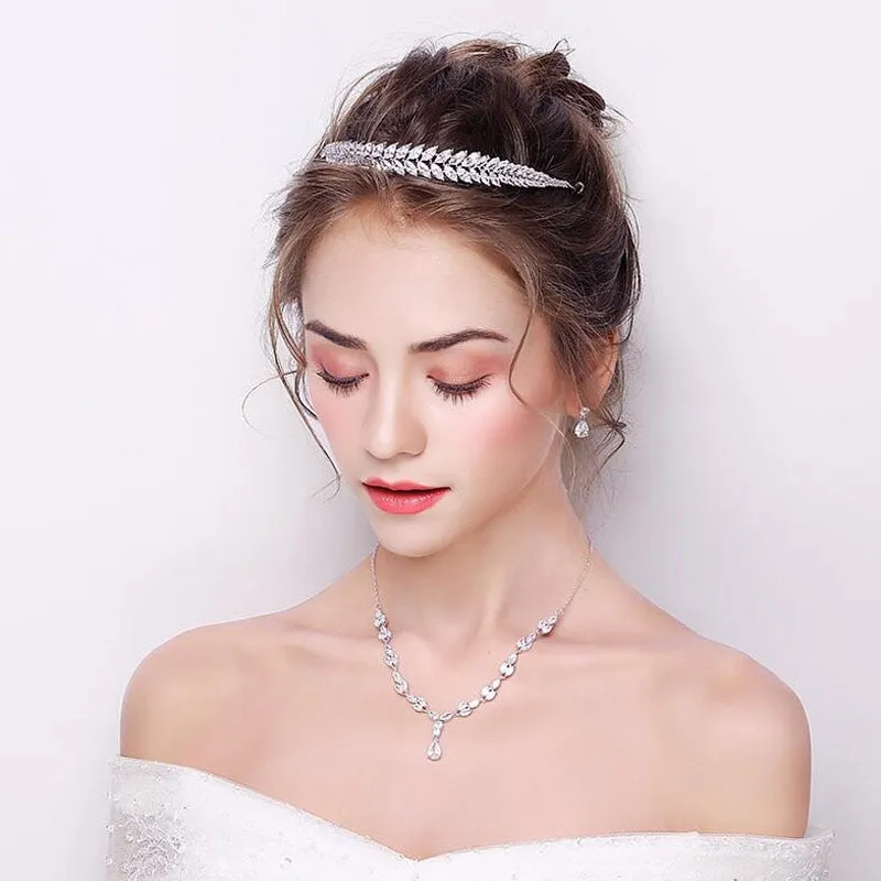 Cubic Zircon Wedding Tiara Headband Bridal Gold, Silver