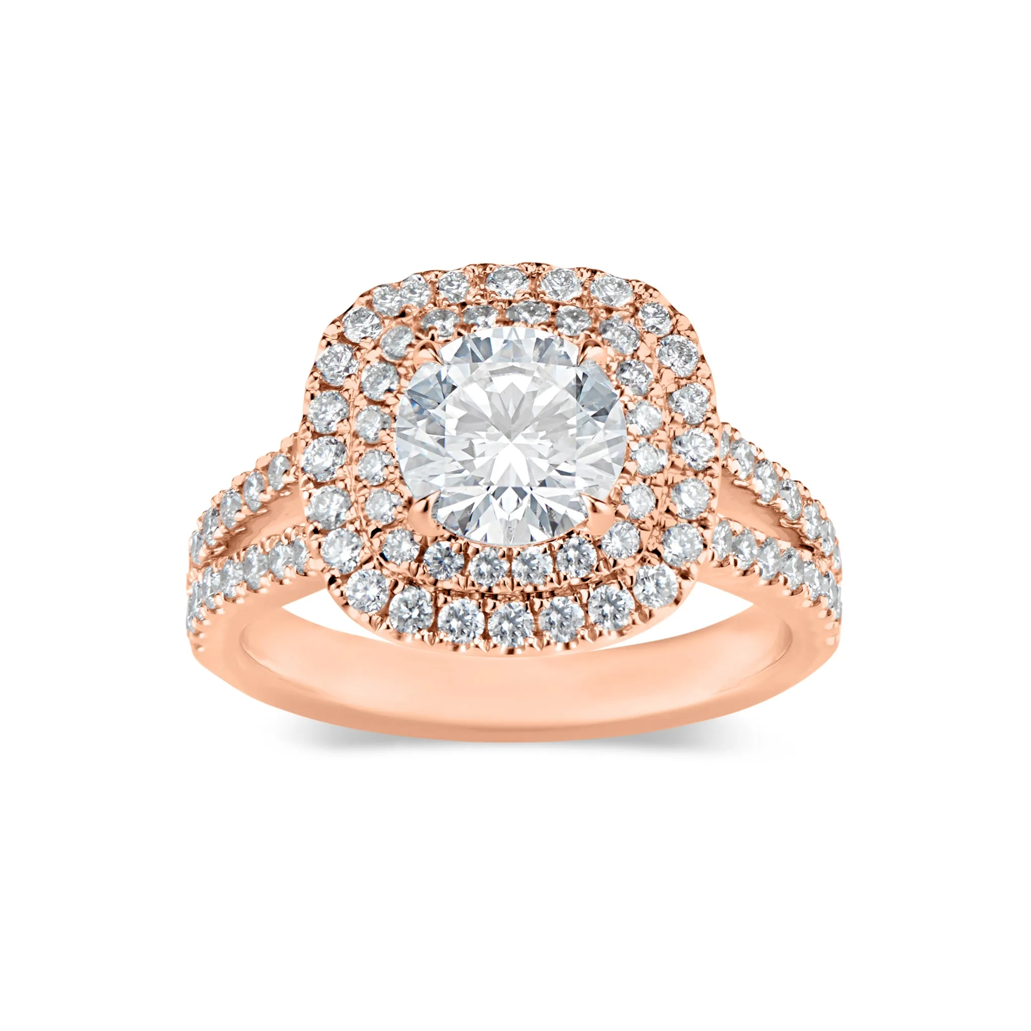 Cushion Double Halo Diamond Engagement Ring with Split Shank & Sapphire Accent Stones