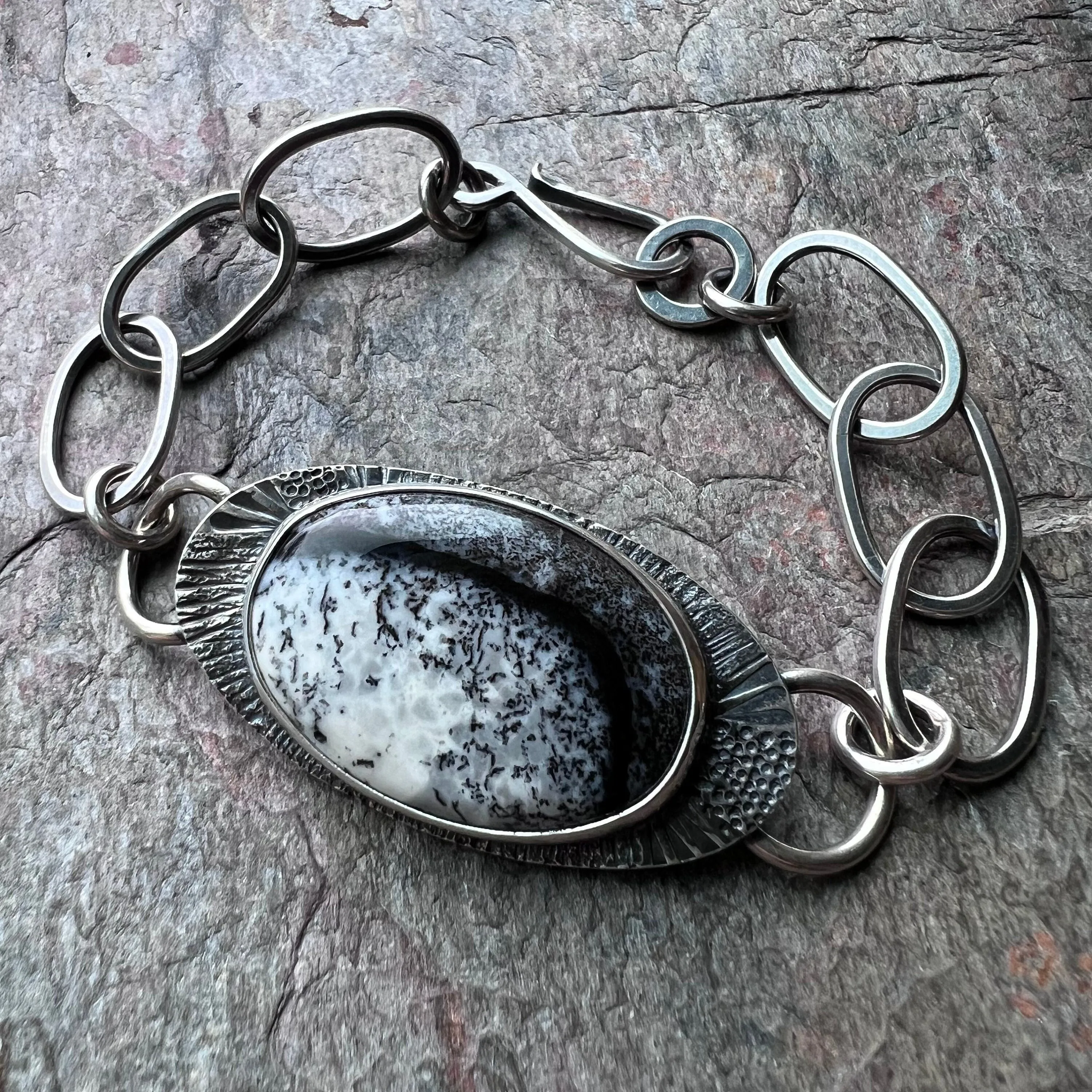Dendritic Opal Sterling Silver Bracelet - Handmade One-of-a-kind Bracelet