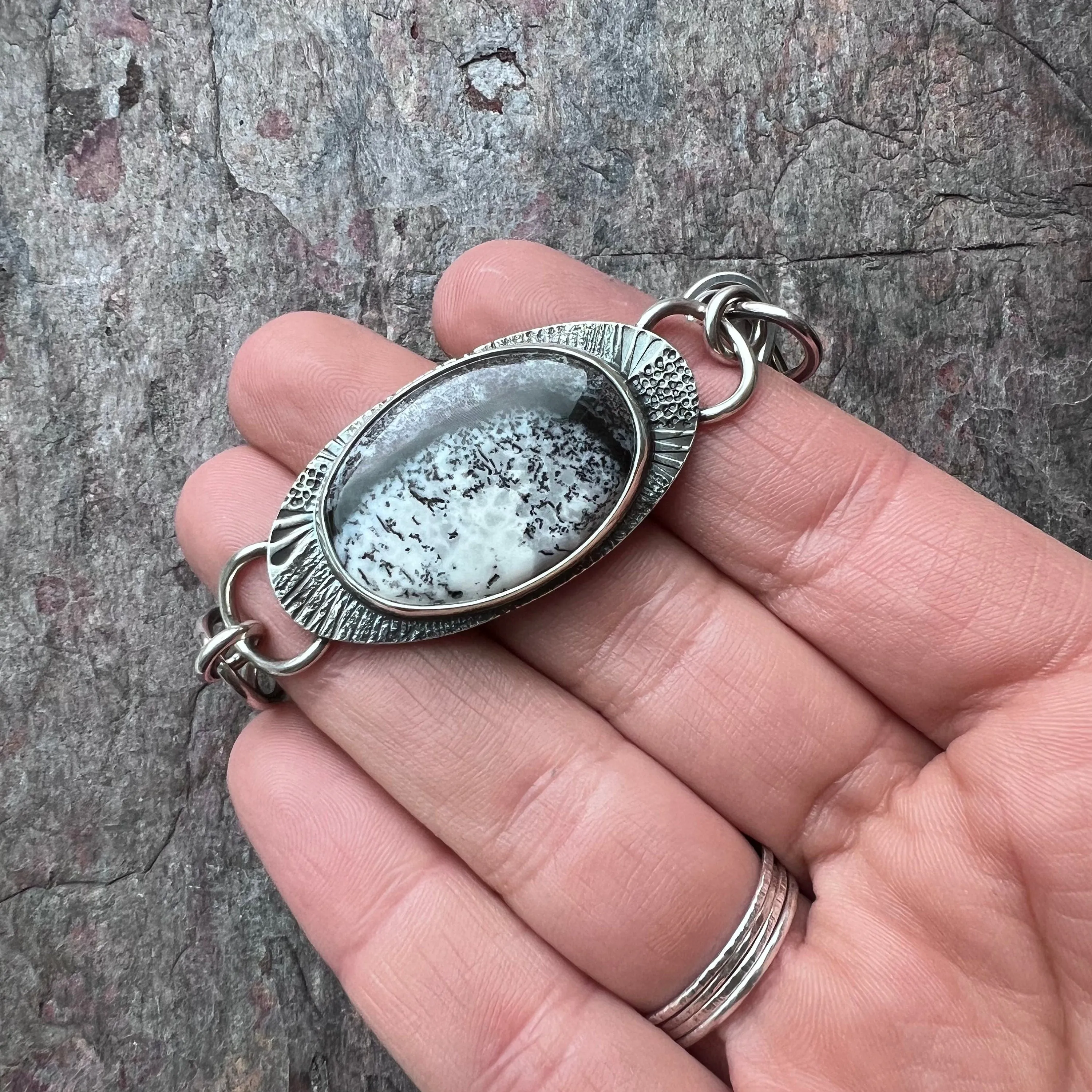 Dendritic Opal Sterling Silver Bracelet - Handmade One-of-a-kind Bracelet