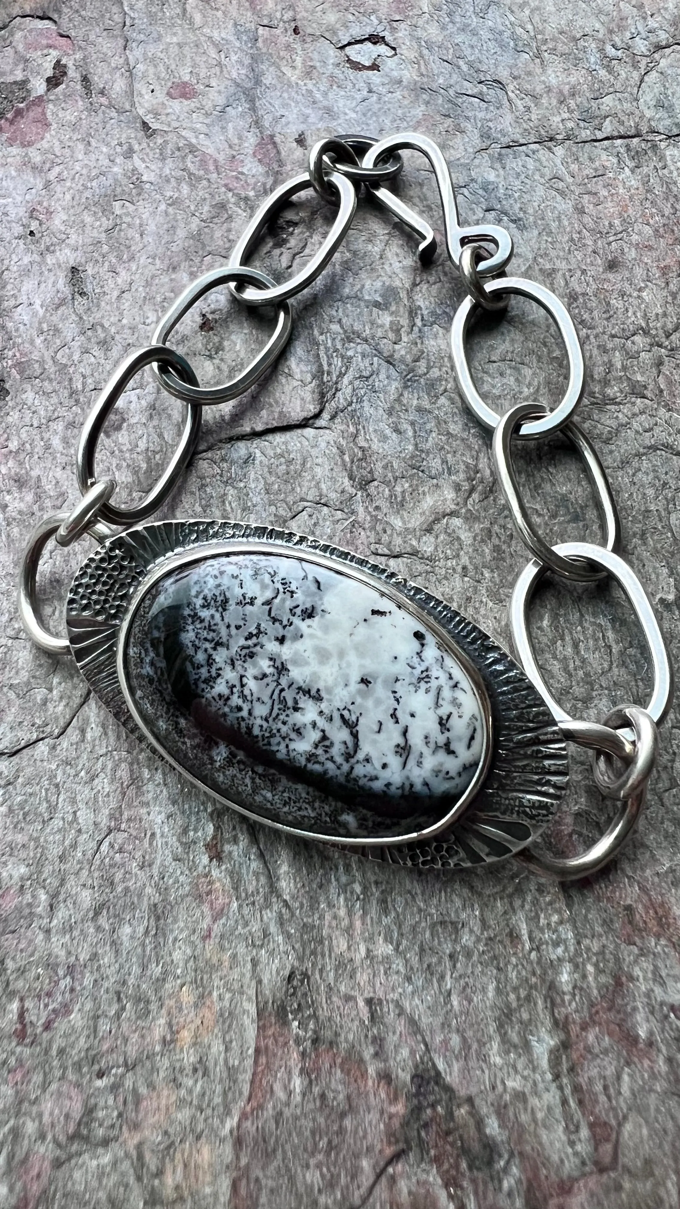 Dendritic Opal Sterling Silver Bracelet - Handmade One-of-a-kind Bracelet