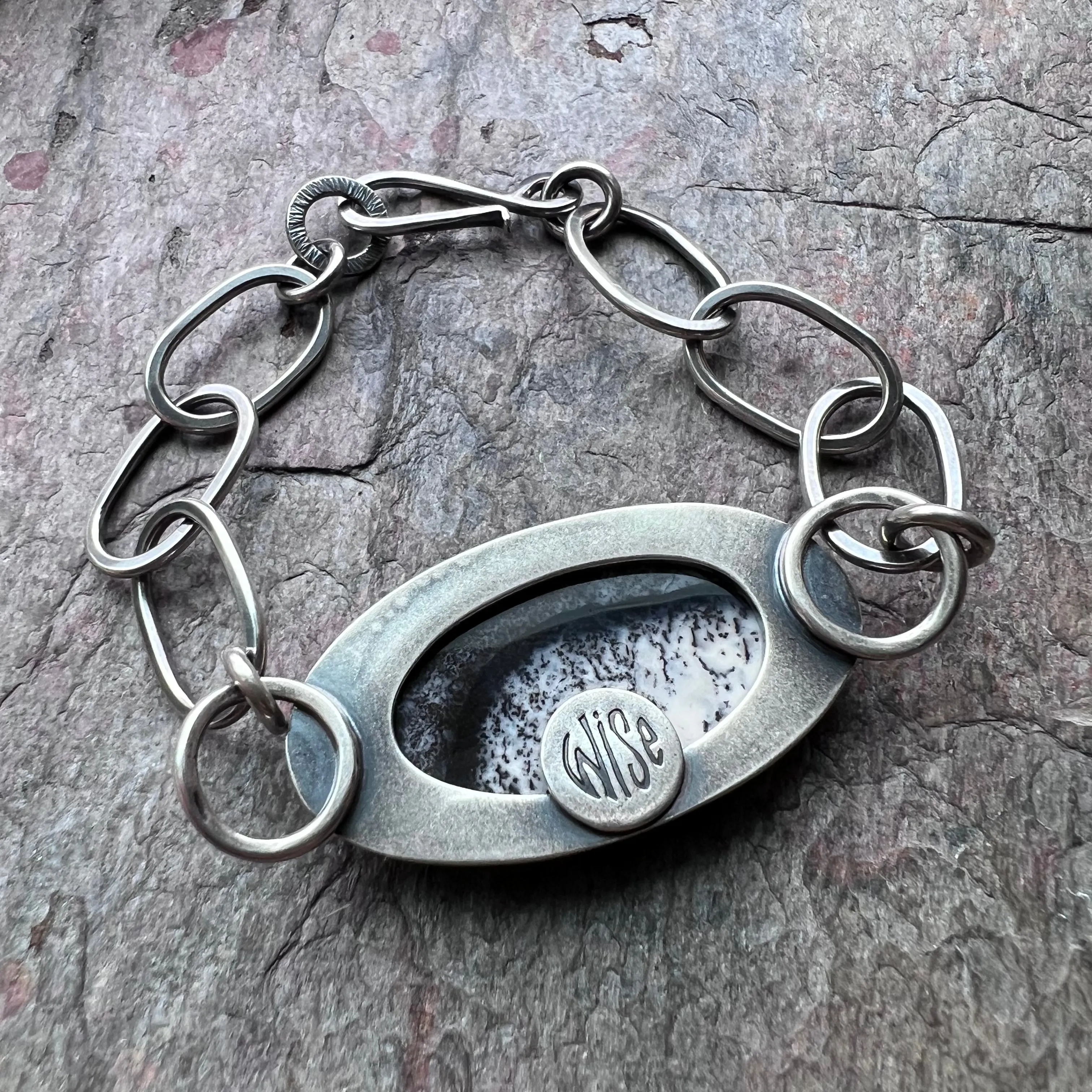 Dendritic Opal Sterling Silver Bracelet - Handmade One-of-a-kind Bracelet