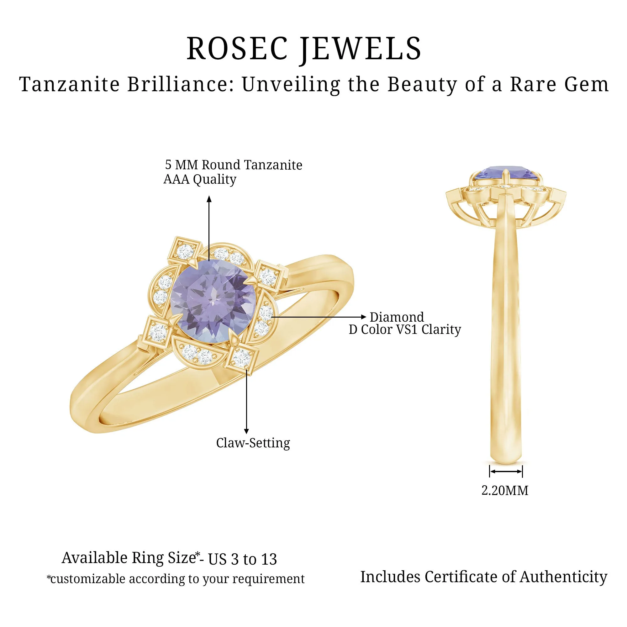 Designer Tanzanite and Diamond Halo Engagement Ring