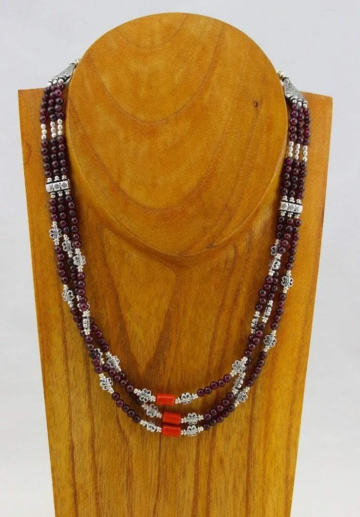 Dharmashop Garnet and Sherpa Coral Necklace