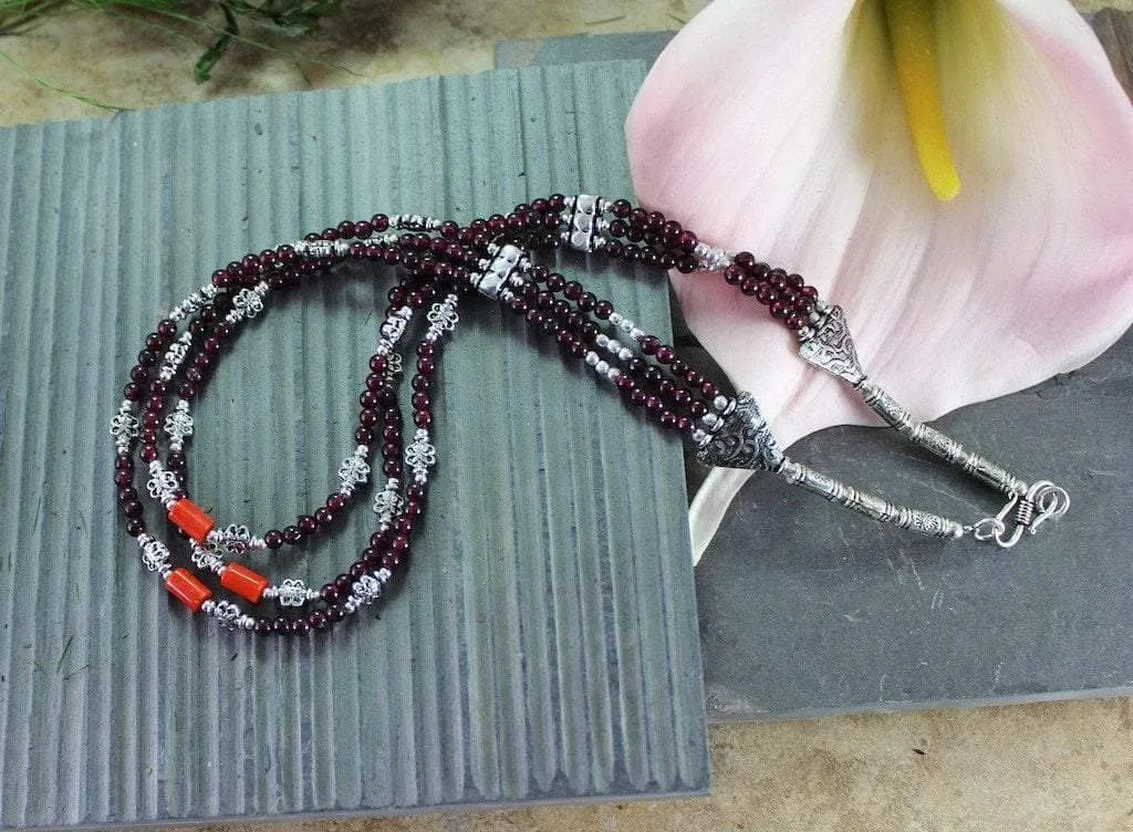 Dharmashop Garnet and Sherpa Coral Necklace