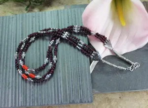 Dharmashop Garnet and Sherpa Coral Necklace