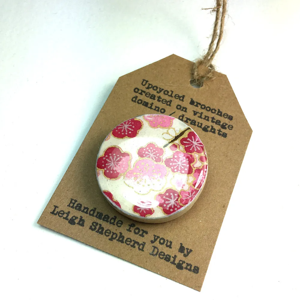 Draughts Piece Brooch - Sakura Fushia