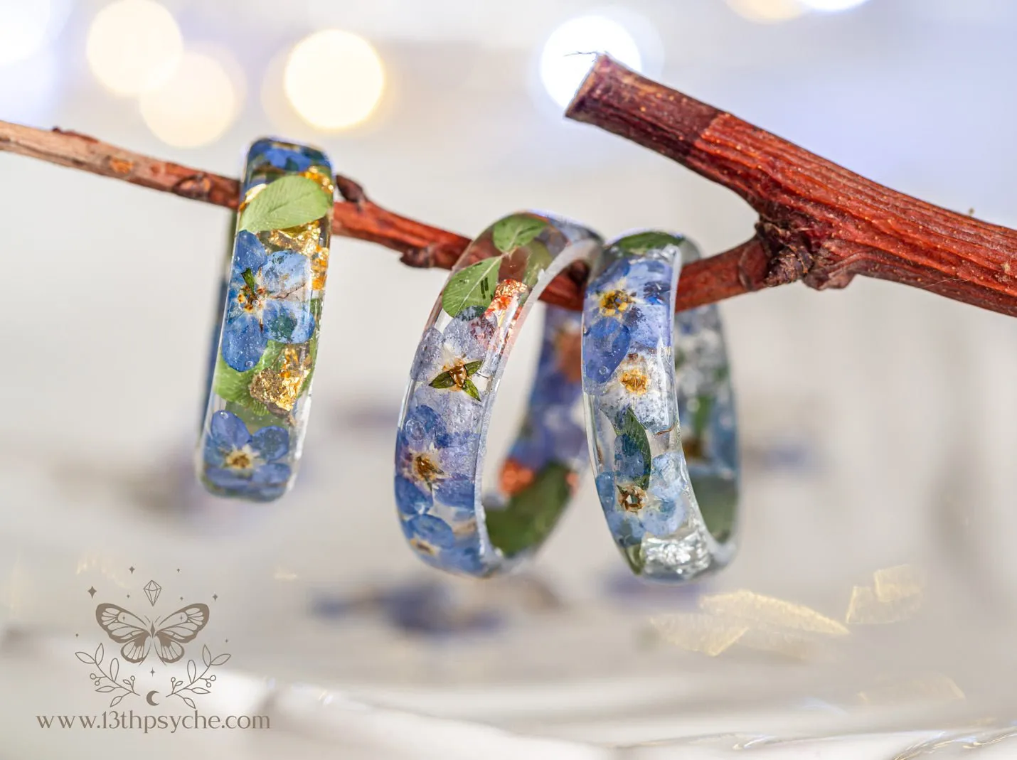 Dried forget me not flowers resin ring