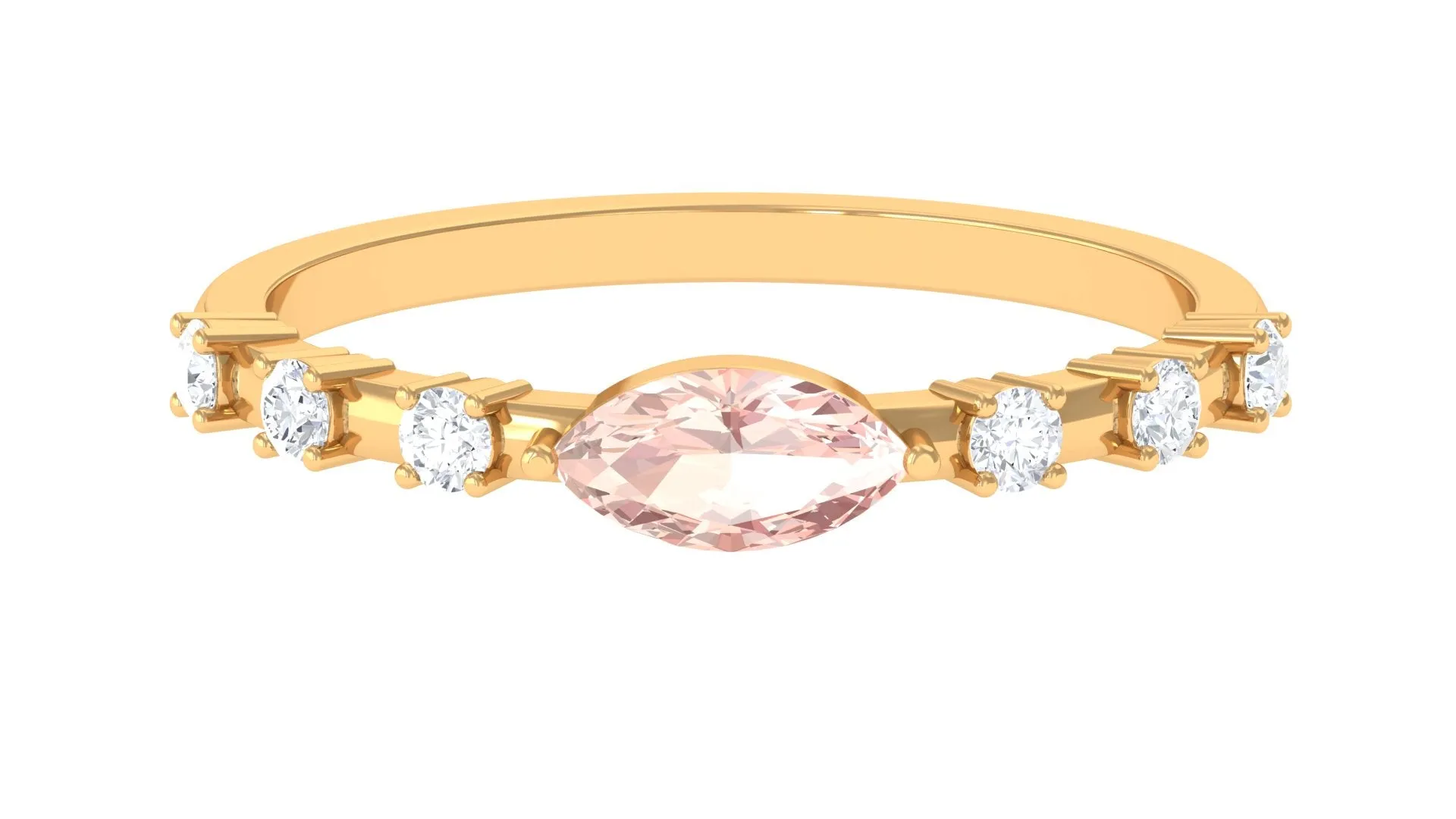 East West Marquise Morganite and Diamond Engagement Ring