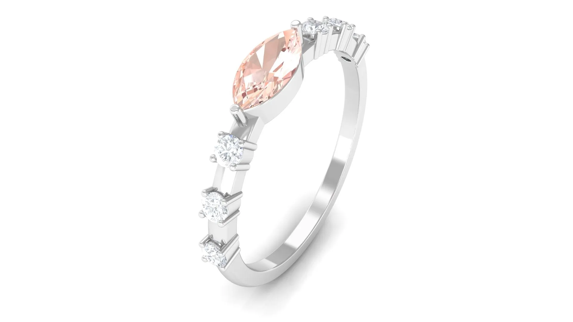 East West Marquise Morganite and Diamond Engagement Ring