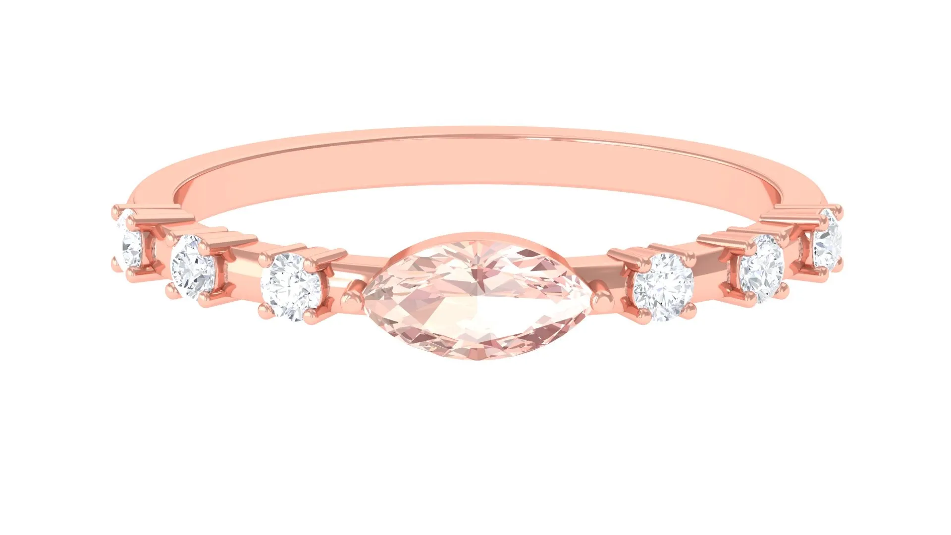 East West Marquise Morganite and Diamond Engagement Ring