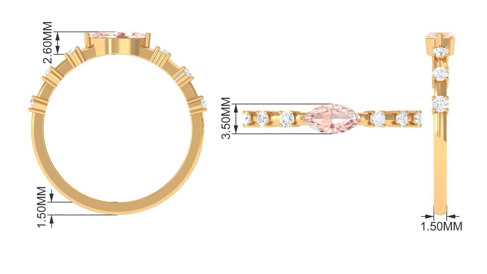 East West Marquise Morganite and Diamond Engagement Ring