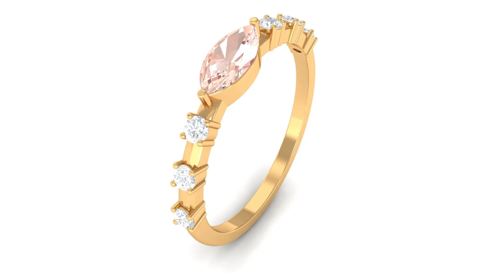 East West Marquise Morganite and Diamond Engagement Ring