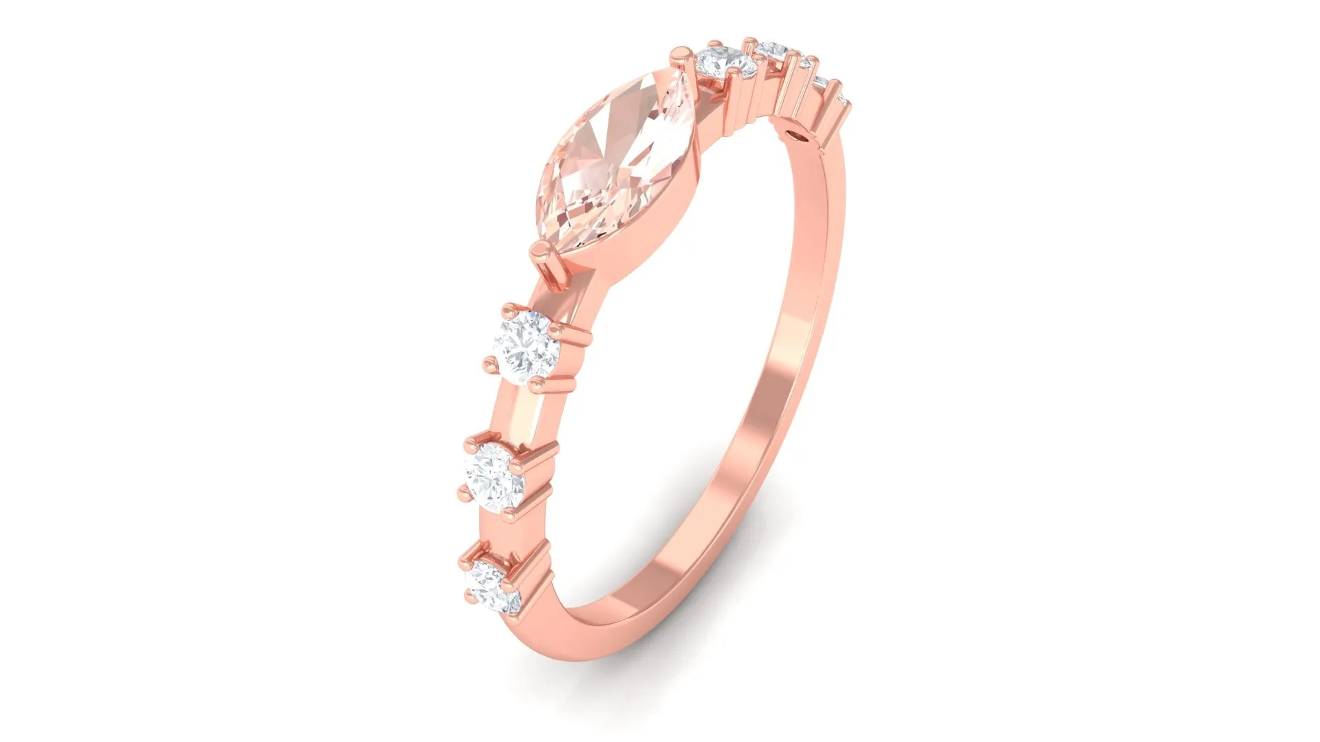 East West Marquise Morganite and Diamond Engagement Ring