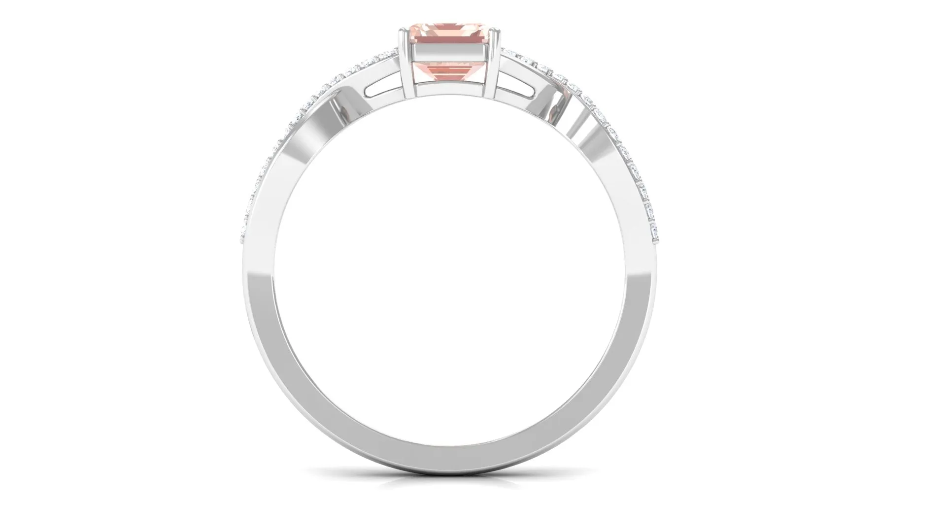 Emerald Cut Morganite Crossover Engagement Ring with Diamond
