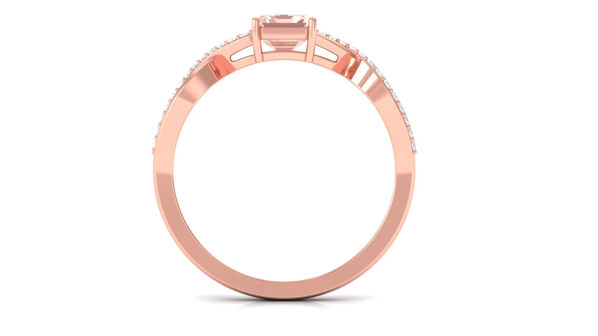 Emerald Cut Morganite Crossover Engagement Ring with Diamond