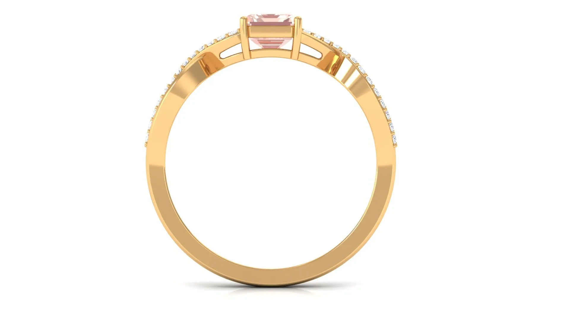 Emerald Cut Morganite Crossover Engagement Ring with Diamond
