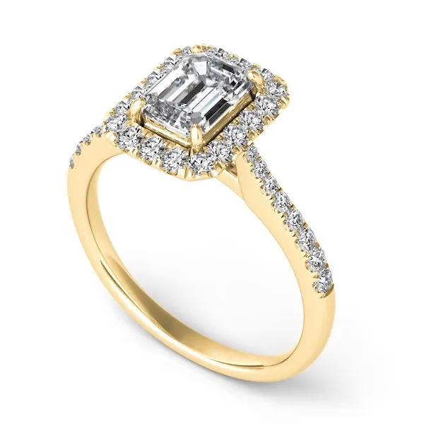 Emerald Diamond Halo Engagement Ring