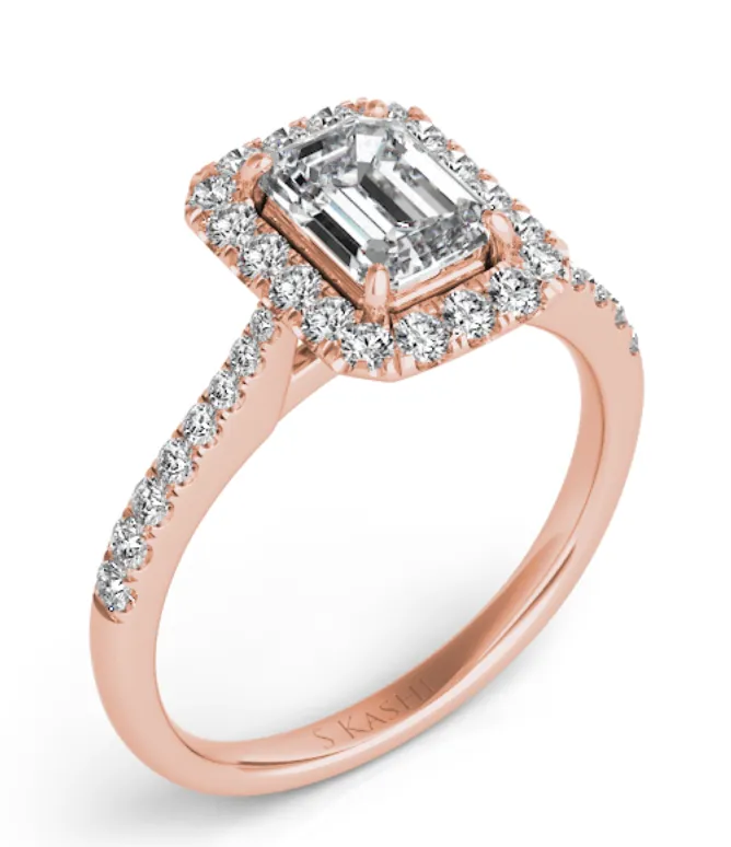 Emerald Diamond Halo Engagement Ring
