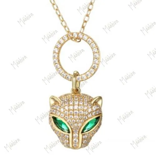 Emerald Eye Cat Pendant Necklace