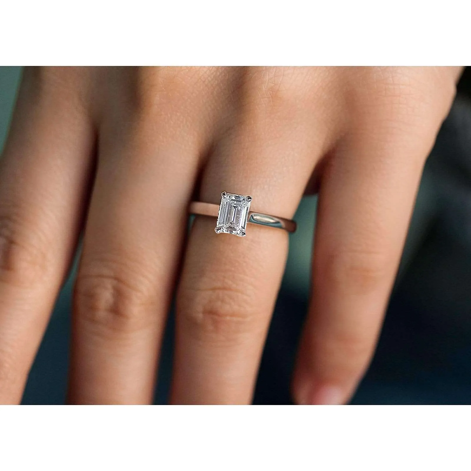 Emerald Shape Moissanite Engagement Ring 1 Carat 14k White Gold