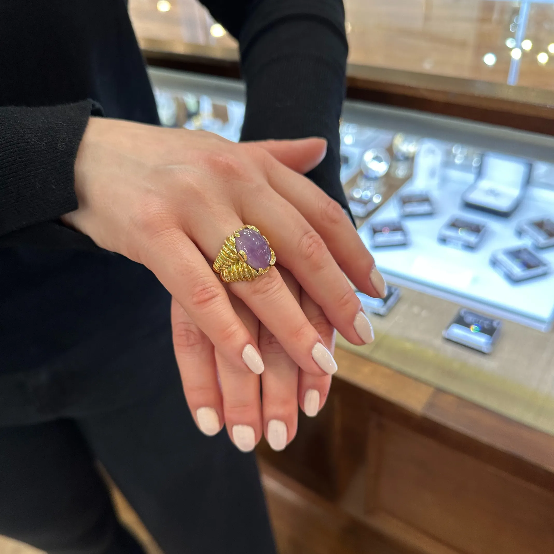 Estate 9.56CT Amethyst 18k Gold Cocktail Ring