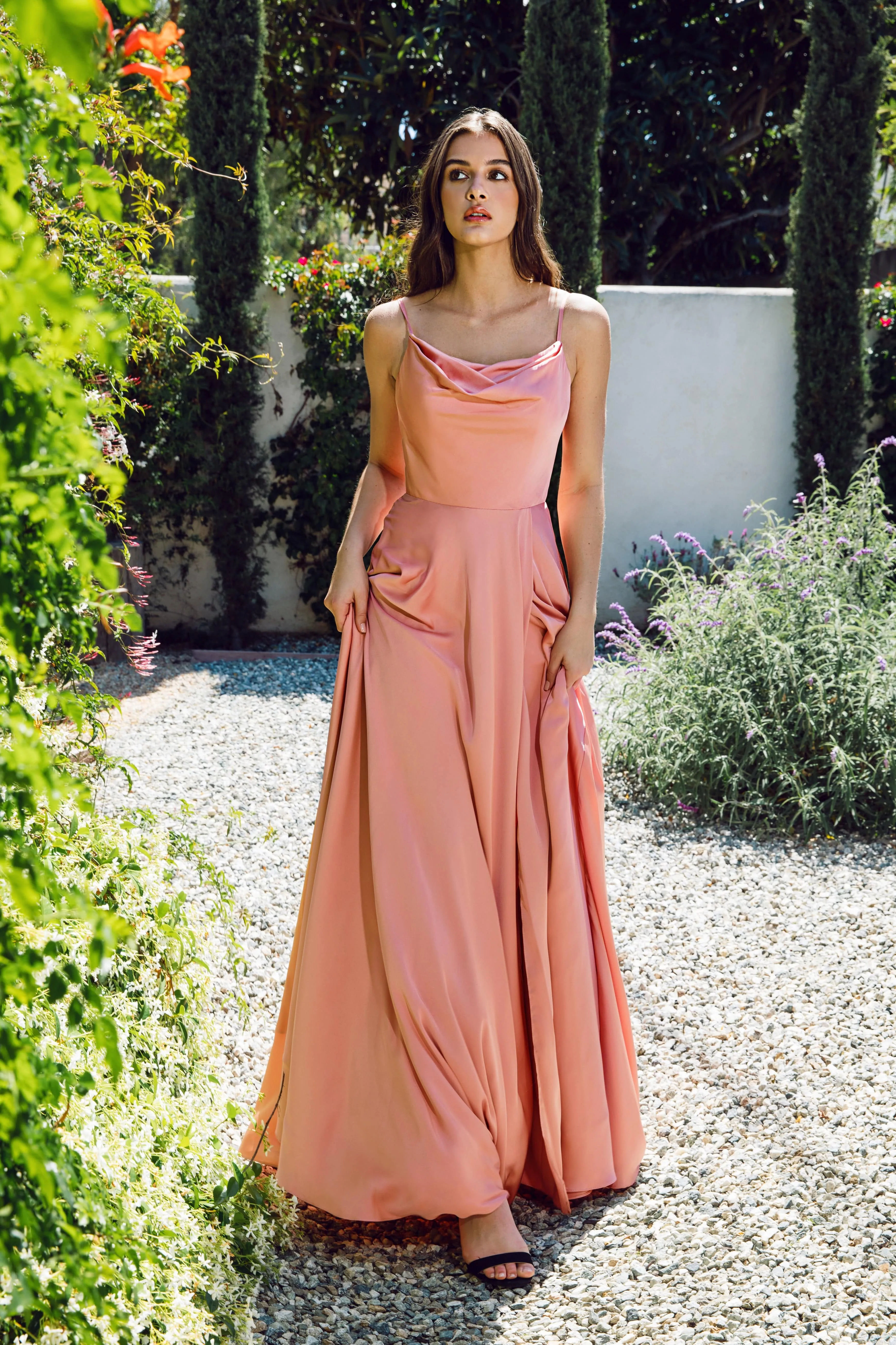 Eureka 9916 Pleated Slit Leg Dress | Sand | Burgundy | Coral | Sea Glass
