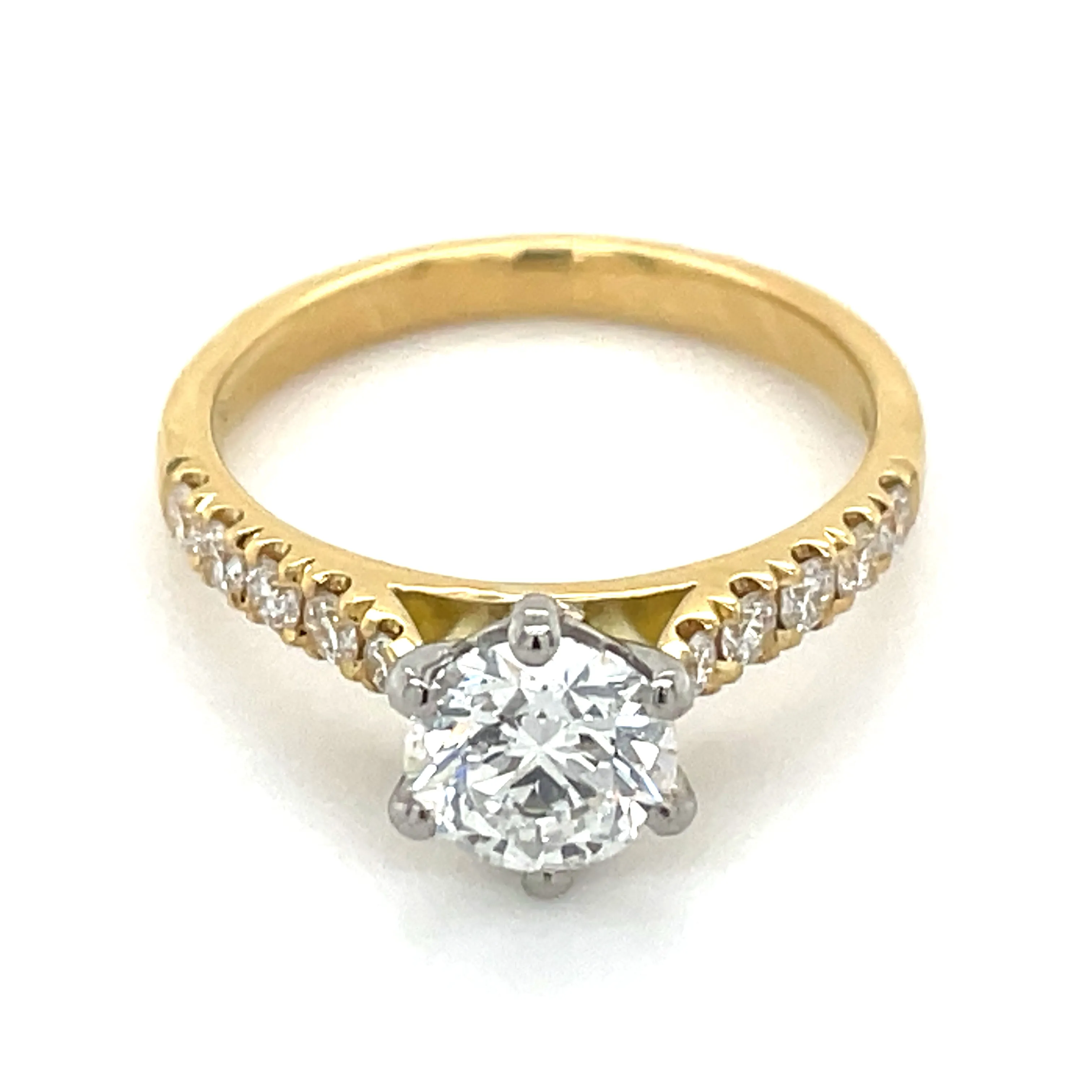 Felicity - 18ct Yellow Gold 1.25ct Laboratory Grown Six Claw Round Solitaire Diamond Engagement Ring With Castle Set Shoulders