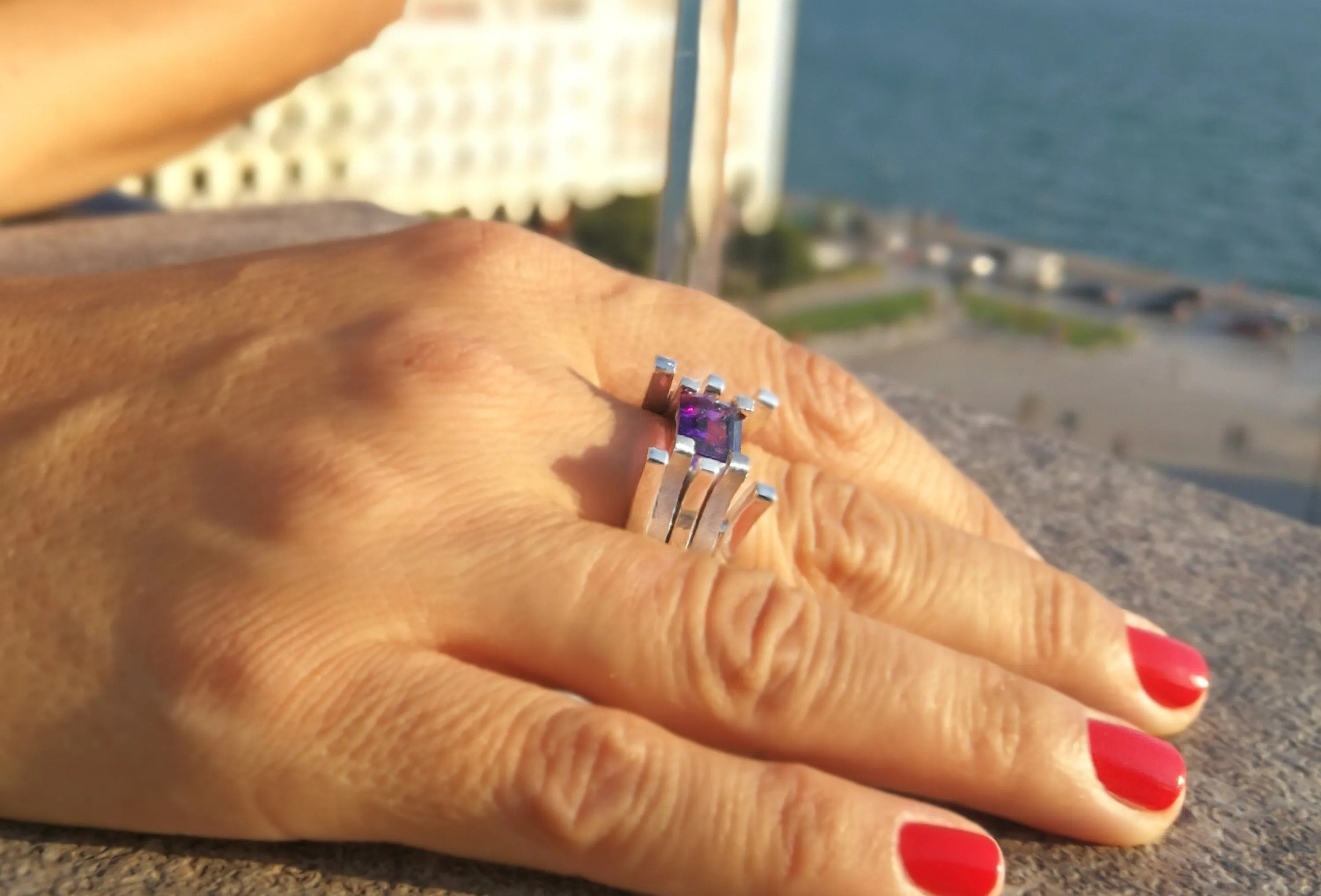 Fire Opal Geometric ring