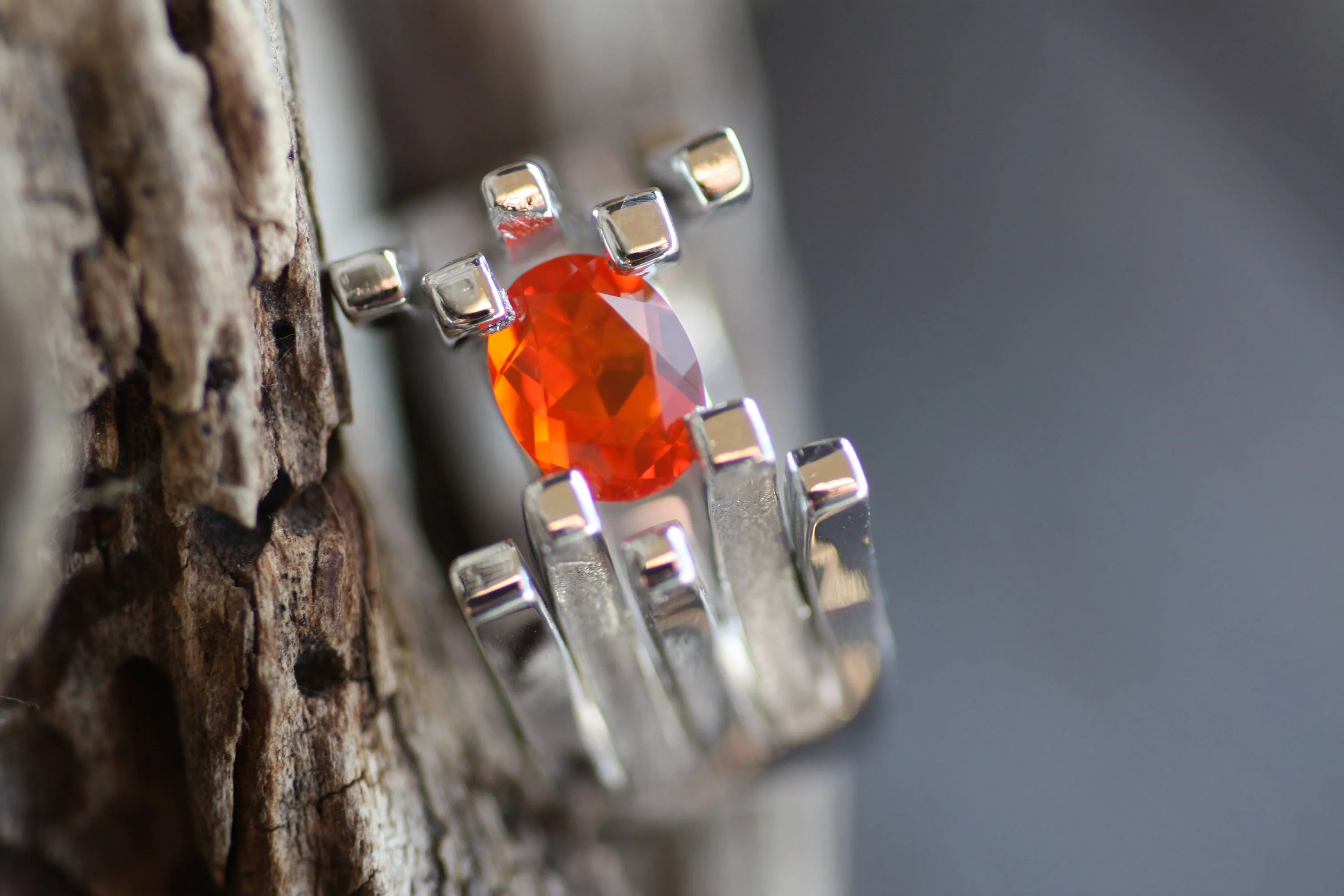 Fire Opal Geometric ring