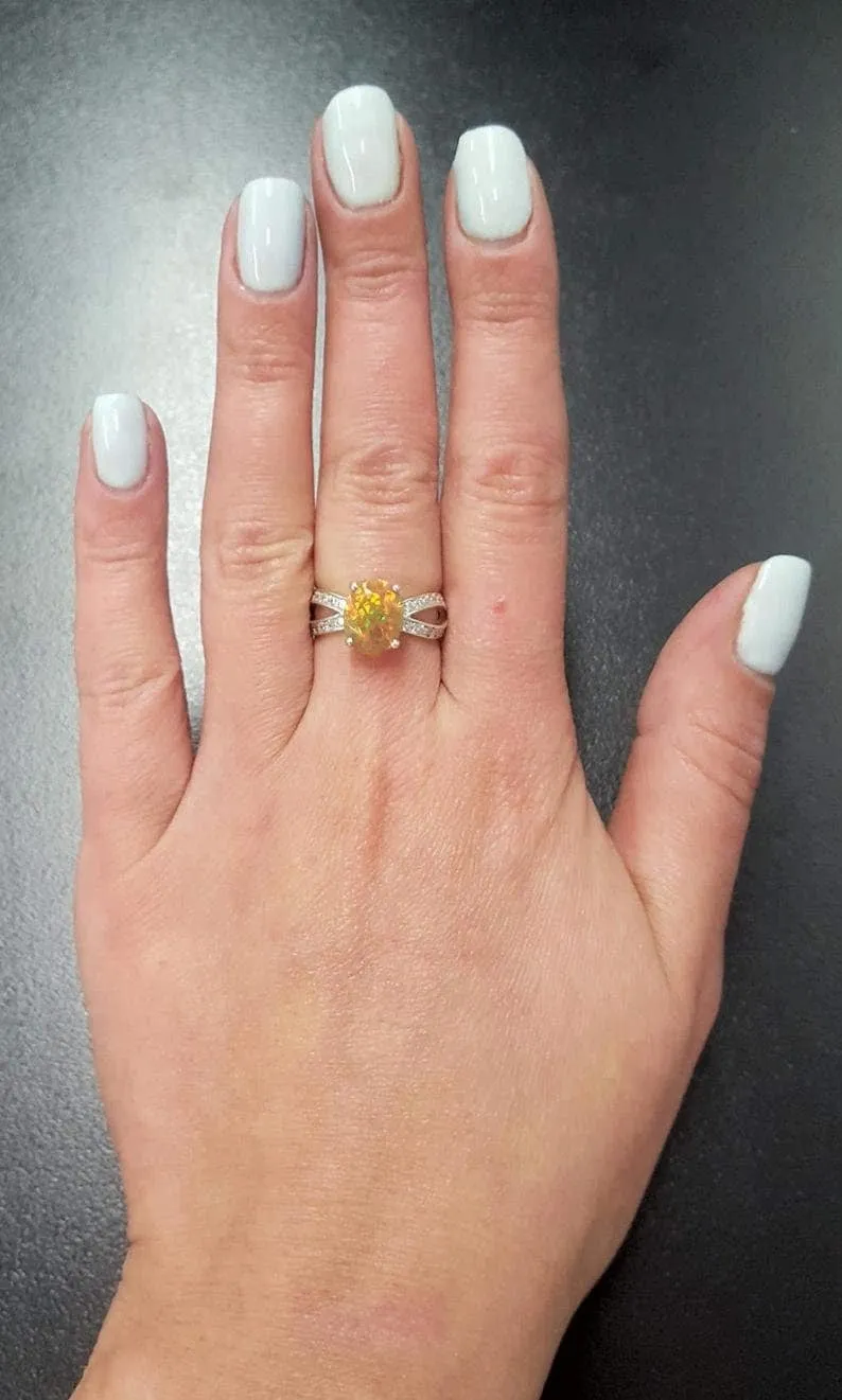Fire Opal Gold Ring - Solitaire Opal Ring - Natural Opal Ring