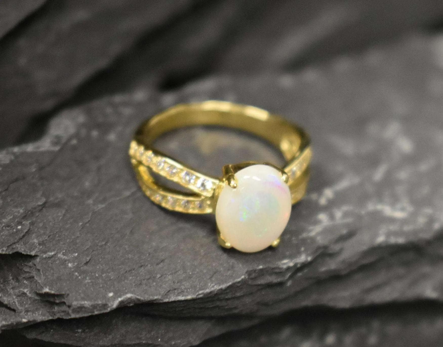 Fire Opal Gold Ring - Solitaire Opal Ring - Natural Opal Ring