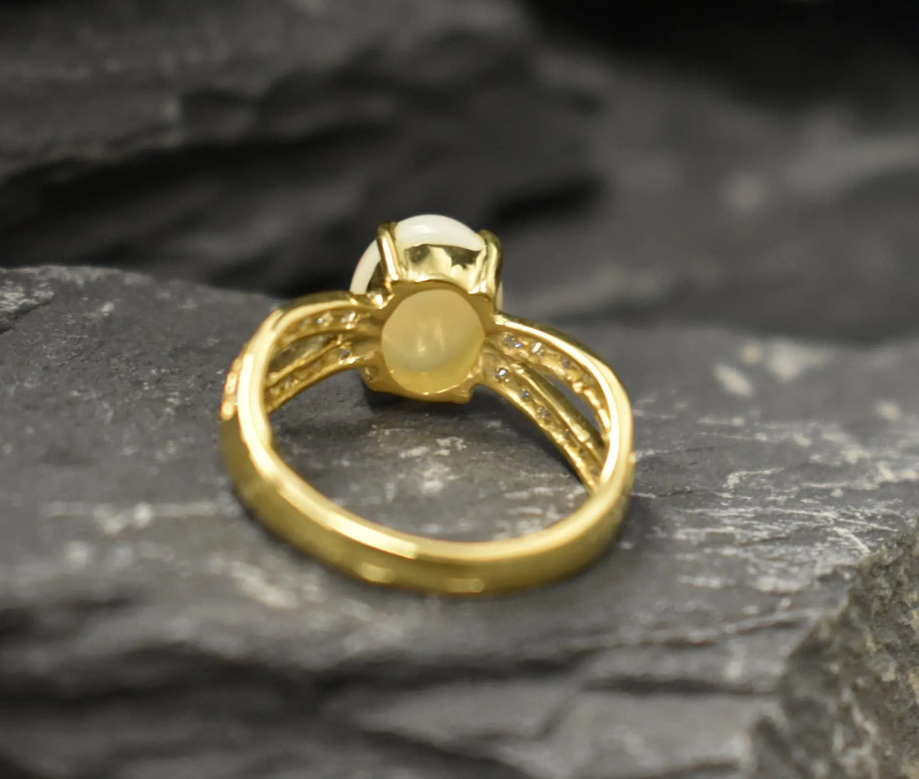 Fire Opal Gold Ring - Solitaire Opal Ring - Natural Opal Ring