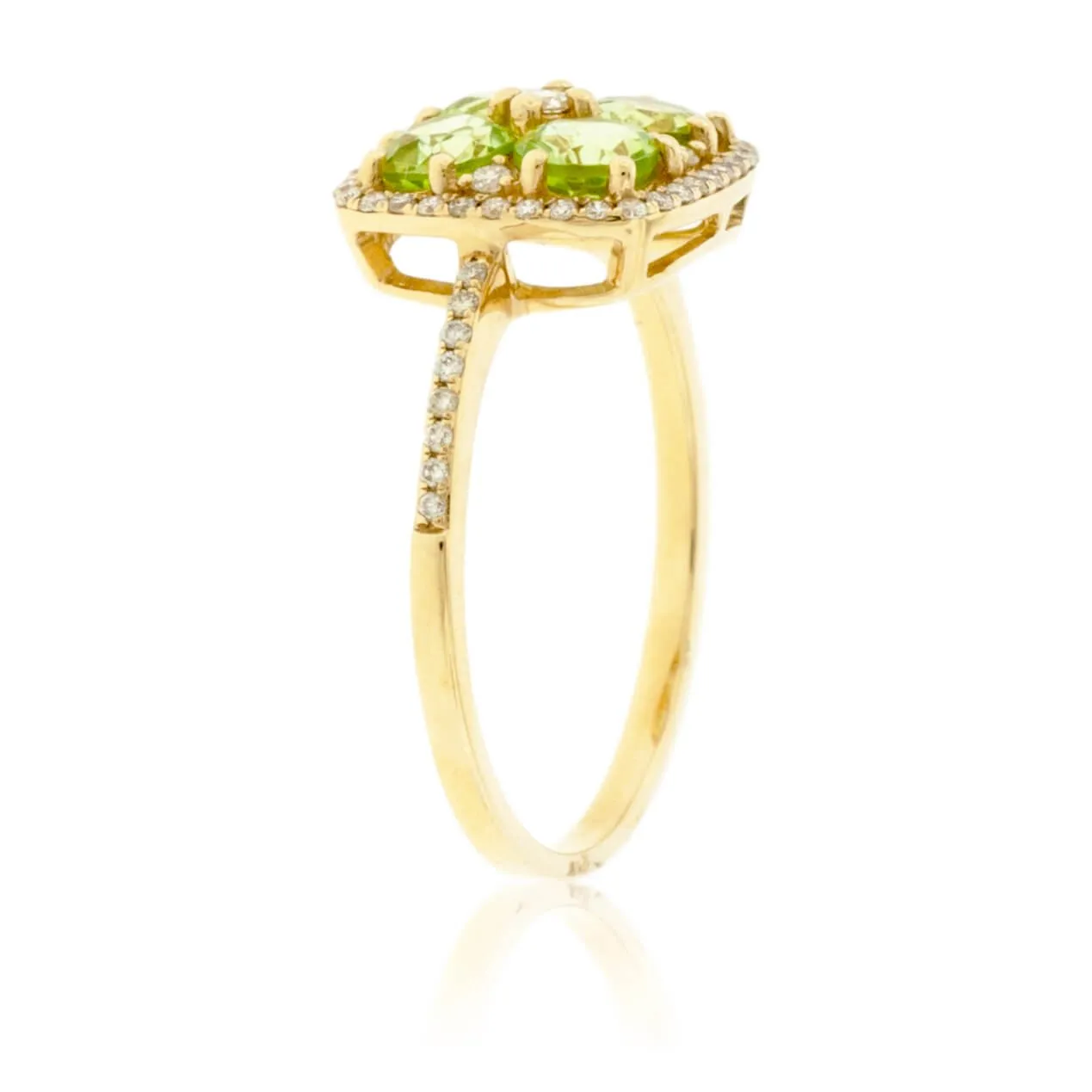 Four Center Stone Peridot & Diamond Ring