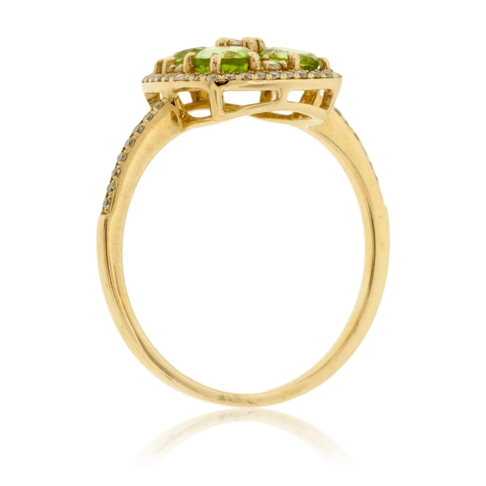 Four Center Stone Peridot & Diamond Ring