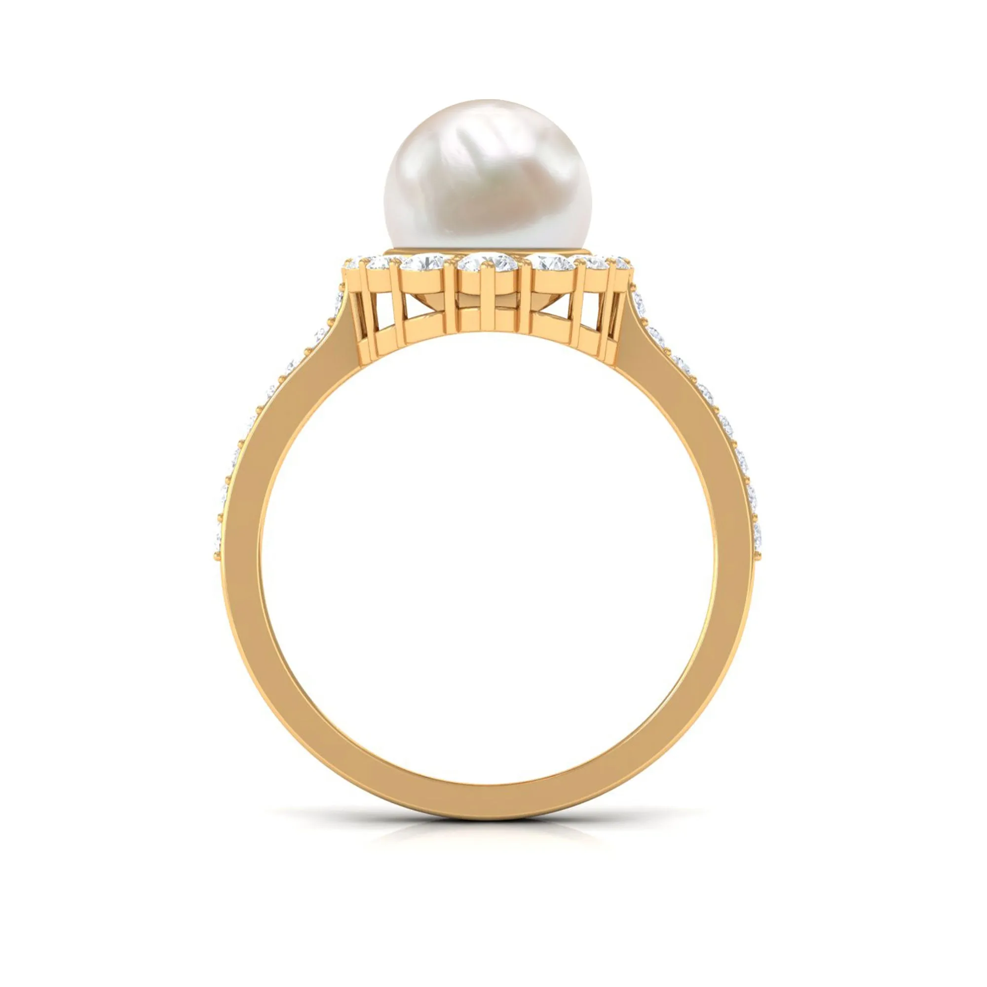 Freshwater Pearl and Diamond Halo Engagement Ring