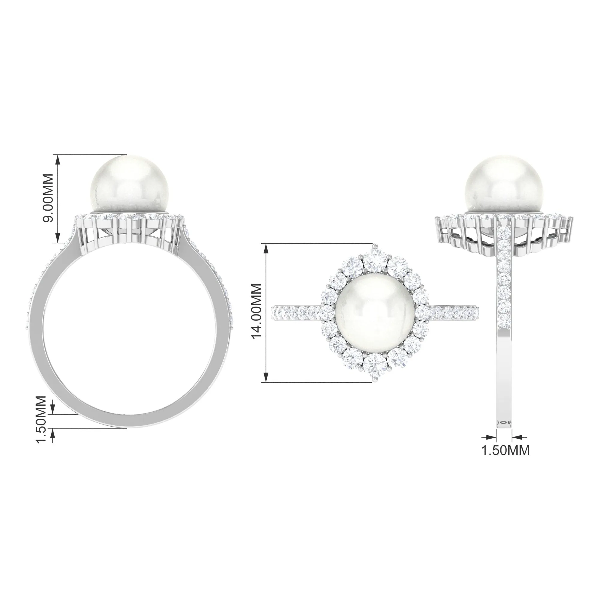 Freshwater Pearl and Diamond Halo Engagement Ring