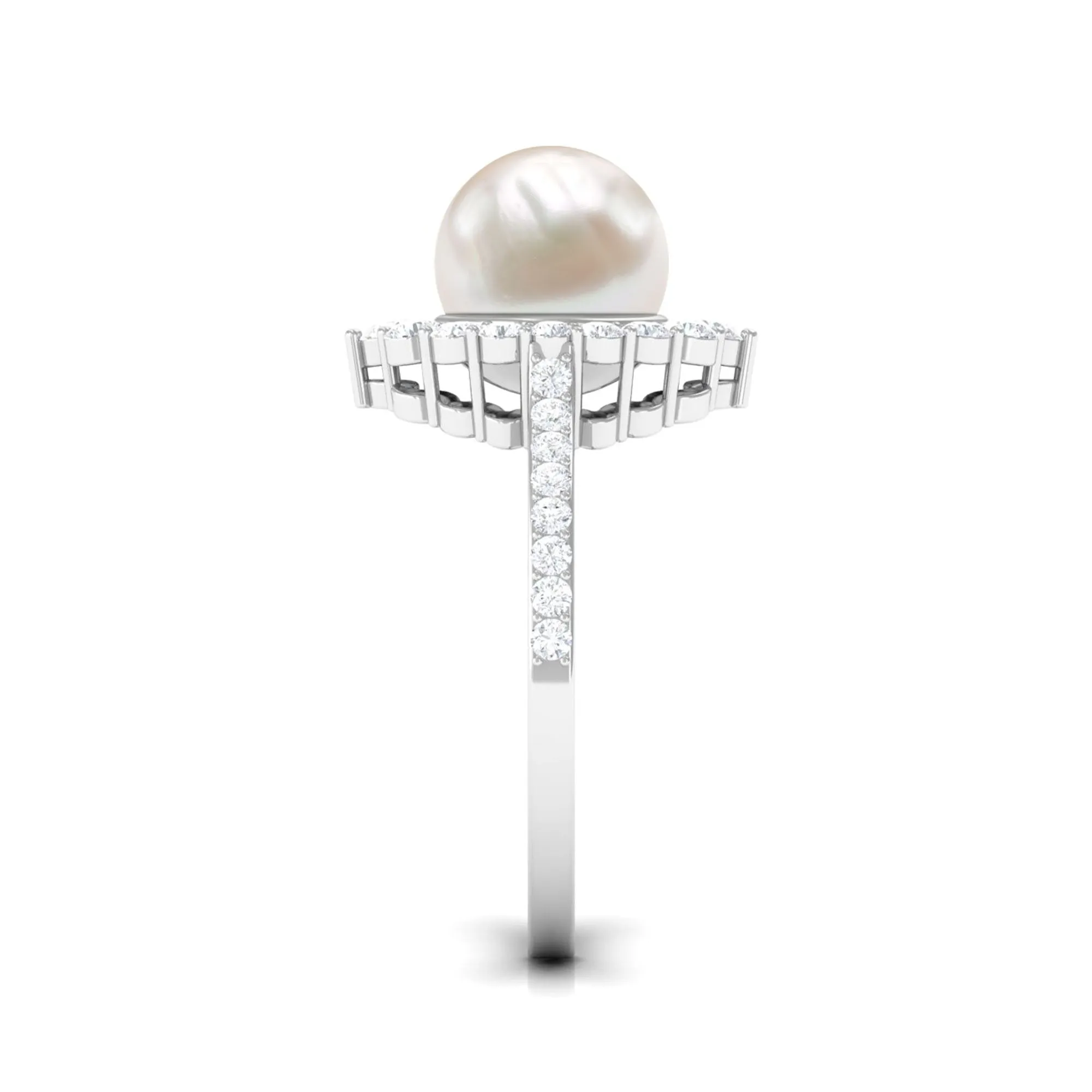Freshwater Pearl and Diamond Halo Engagement Ring
