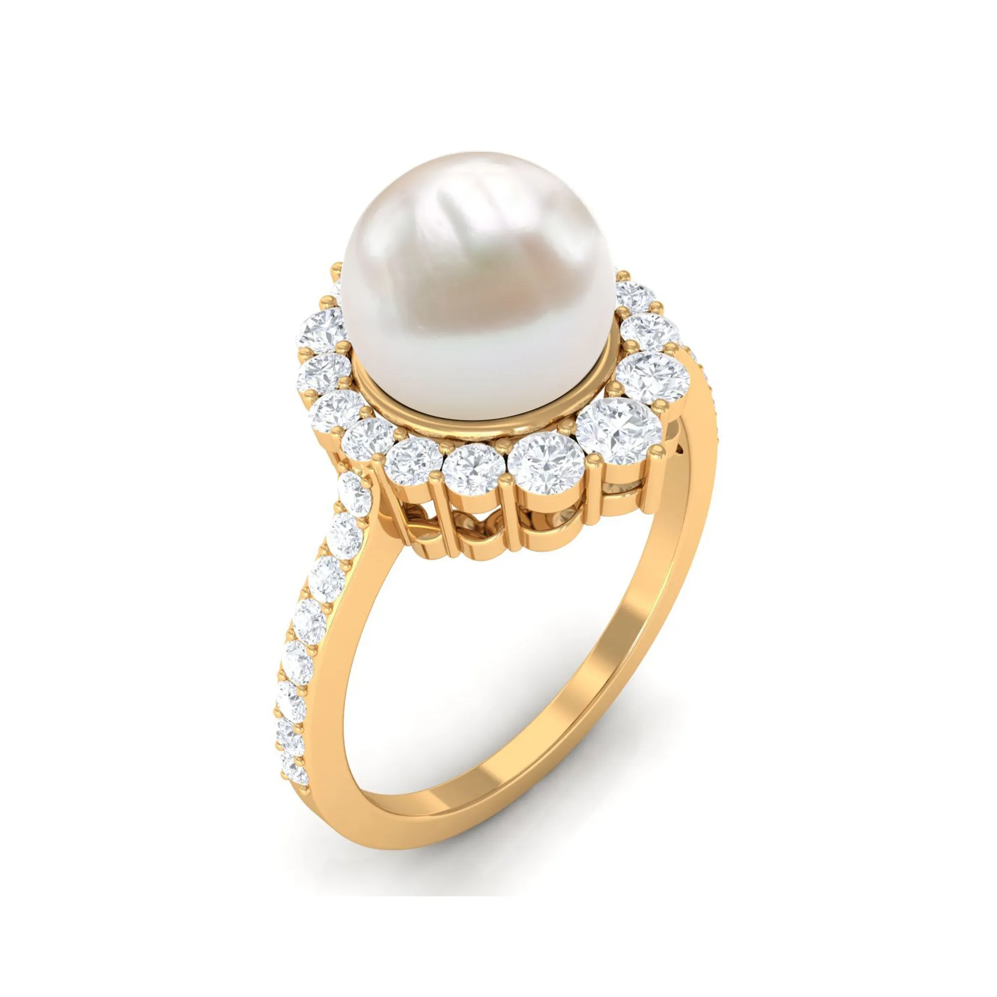 Freshwater Pearl and Diamond Halo Engagement Ring