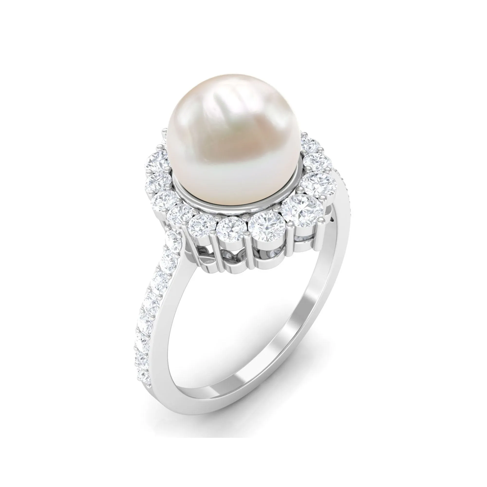 Freshwater Pearl and Diamond Halo Engagement Ring