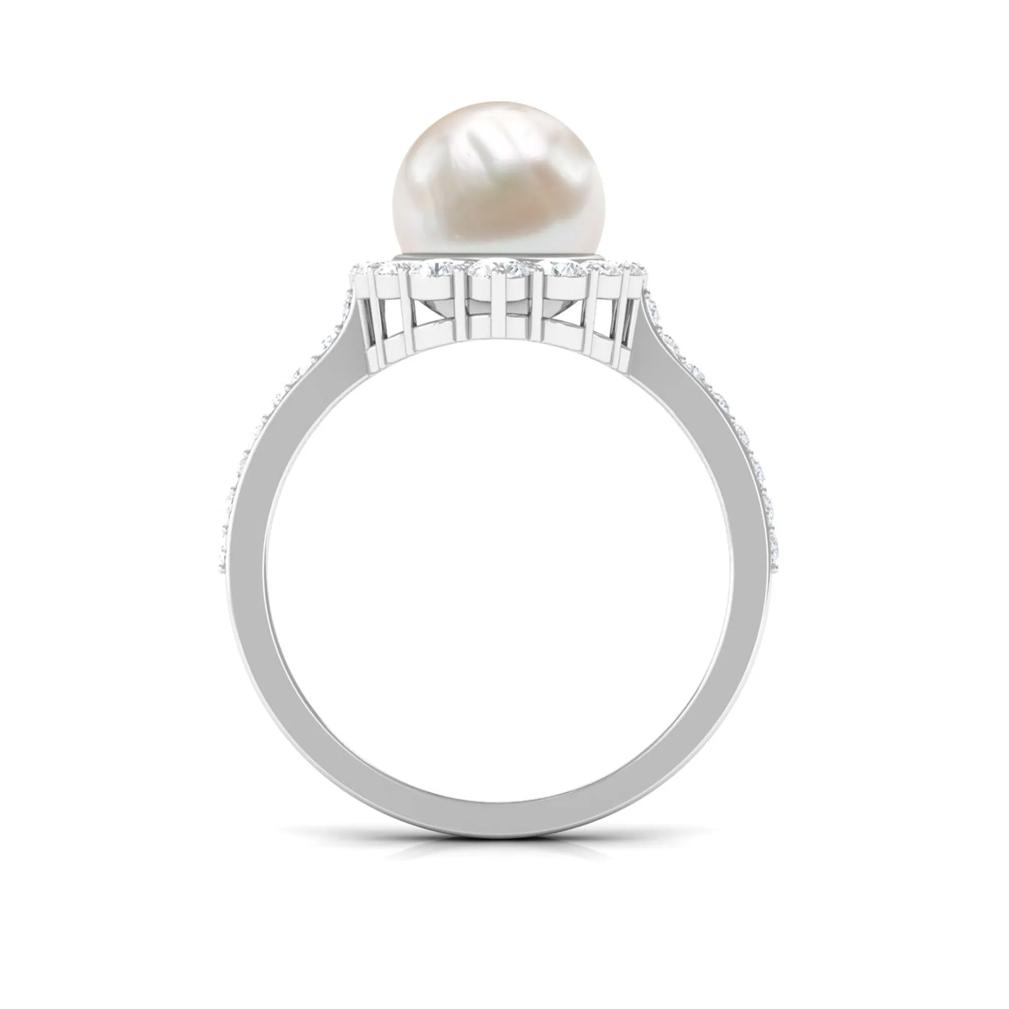 Freshwater Pearl and Diamond Halo Engagement Ring