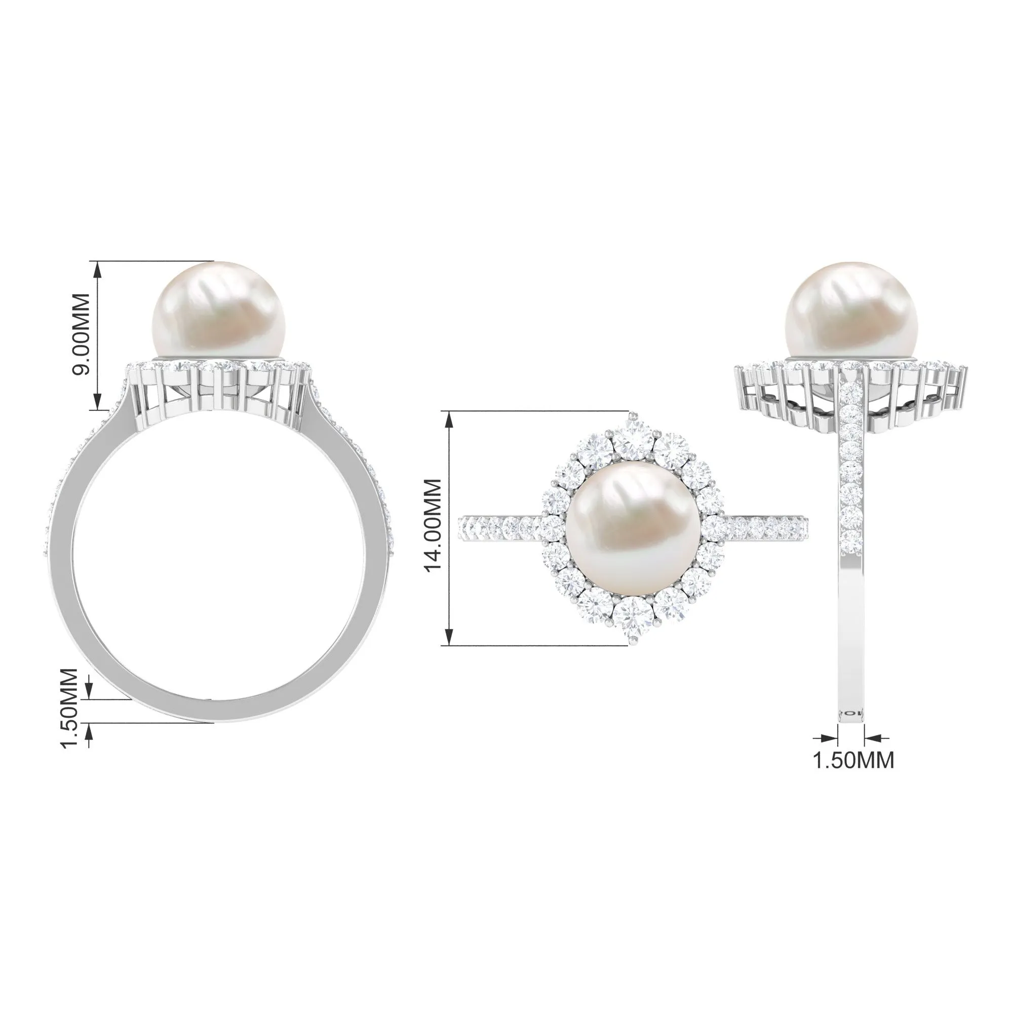 Freshwater Pearl and Diamond Halo Engagement Ring