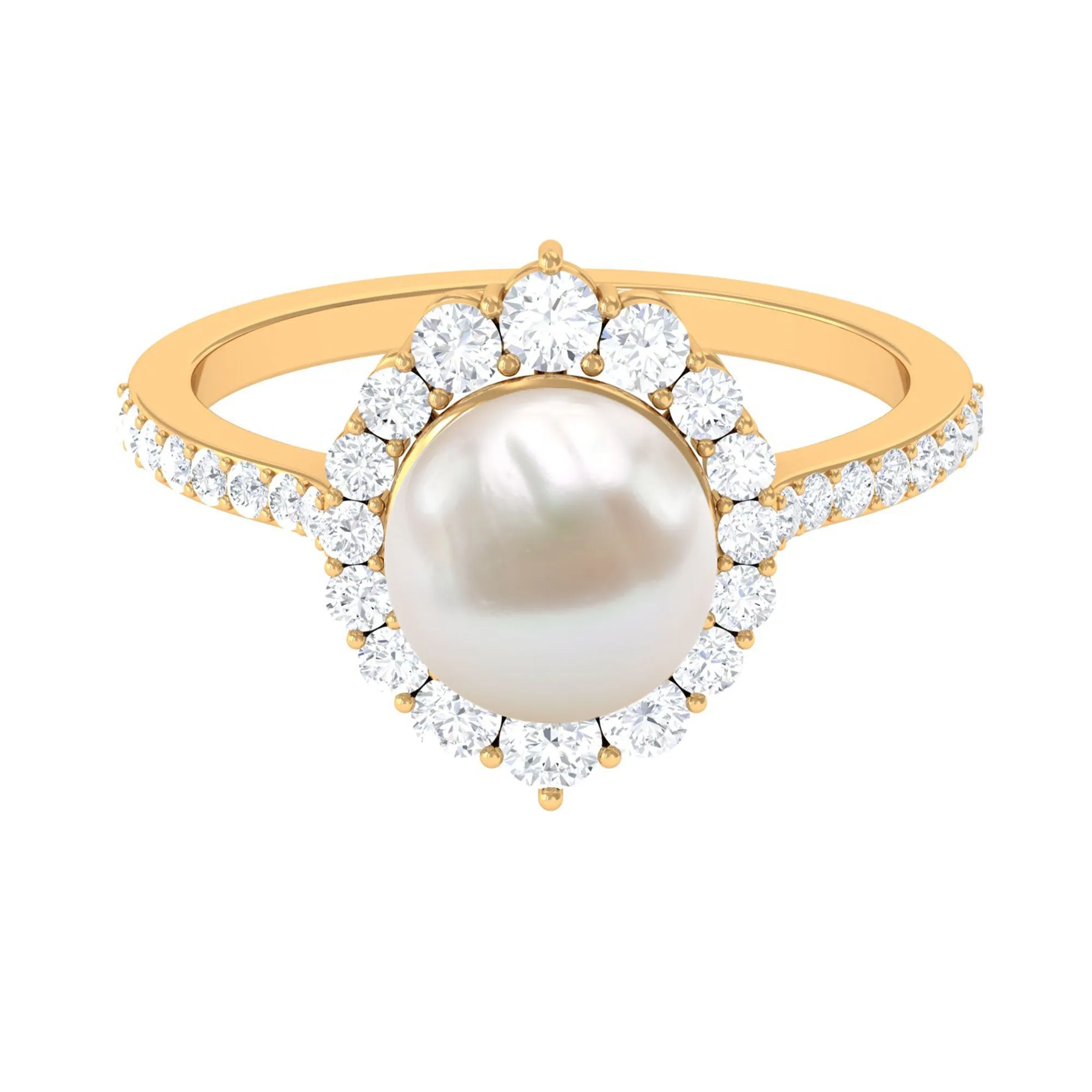 Freshwater Pearl and Diamond Halo Engagement Ring