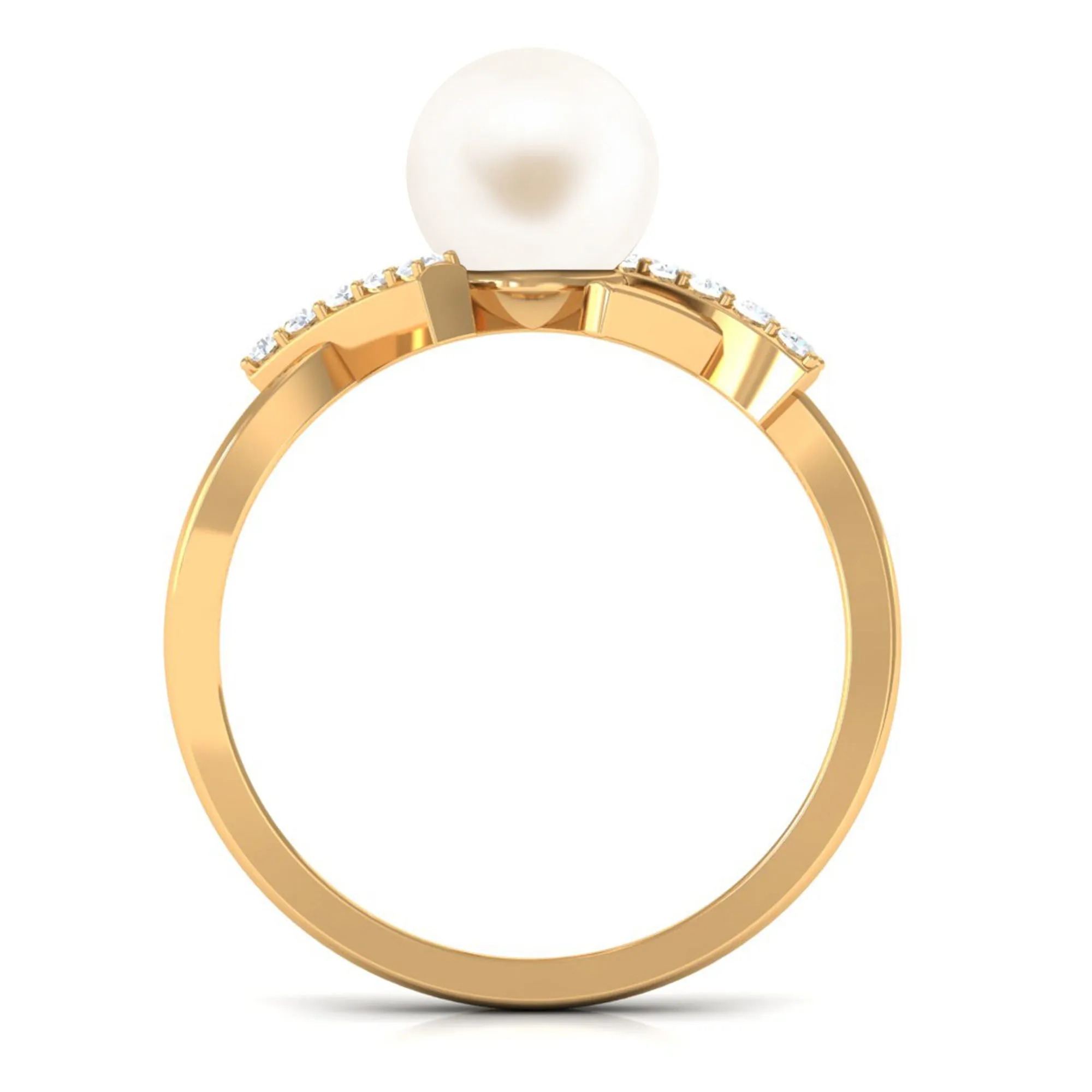 Freshwater Pearl Solitaire Crossover Engagement Ring with Diamond