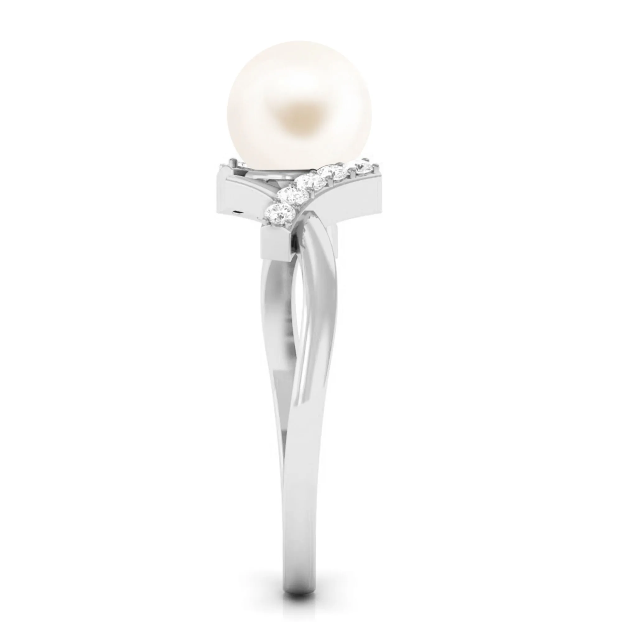 Freshwater Pearl Solitaire Crossover Engagement Ring with Diamond
