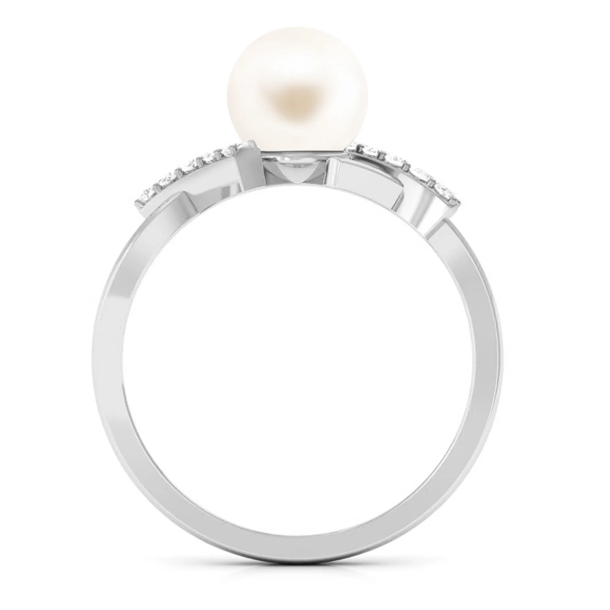 Freshwater Pearl Solitaire Crossover Engagement Ring with Diamond
