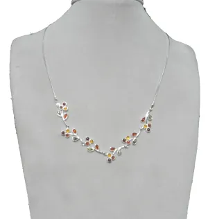 Genuine Baltic Amber Necklace - Multi Color Amber Leafy String - 925 Sterling...