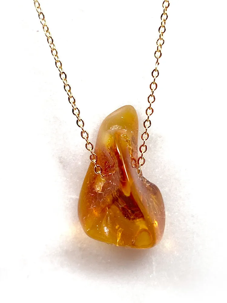 Genuine Natural Baltic Amber Necklace #17 - 16 Kt Gold plated chain necklace Handmade Jewelry - Great gift