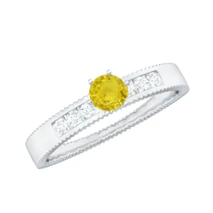 Genuine Yellow Sapphire Solitaire Band Ring with Diamond
