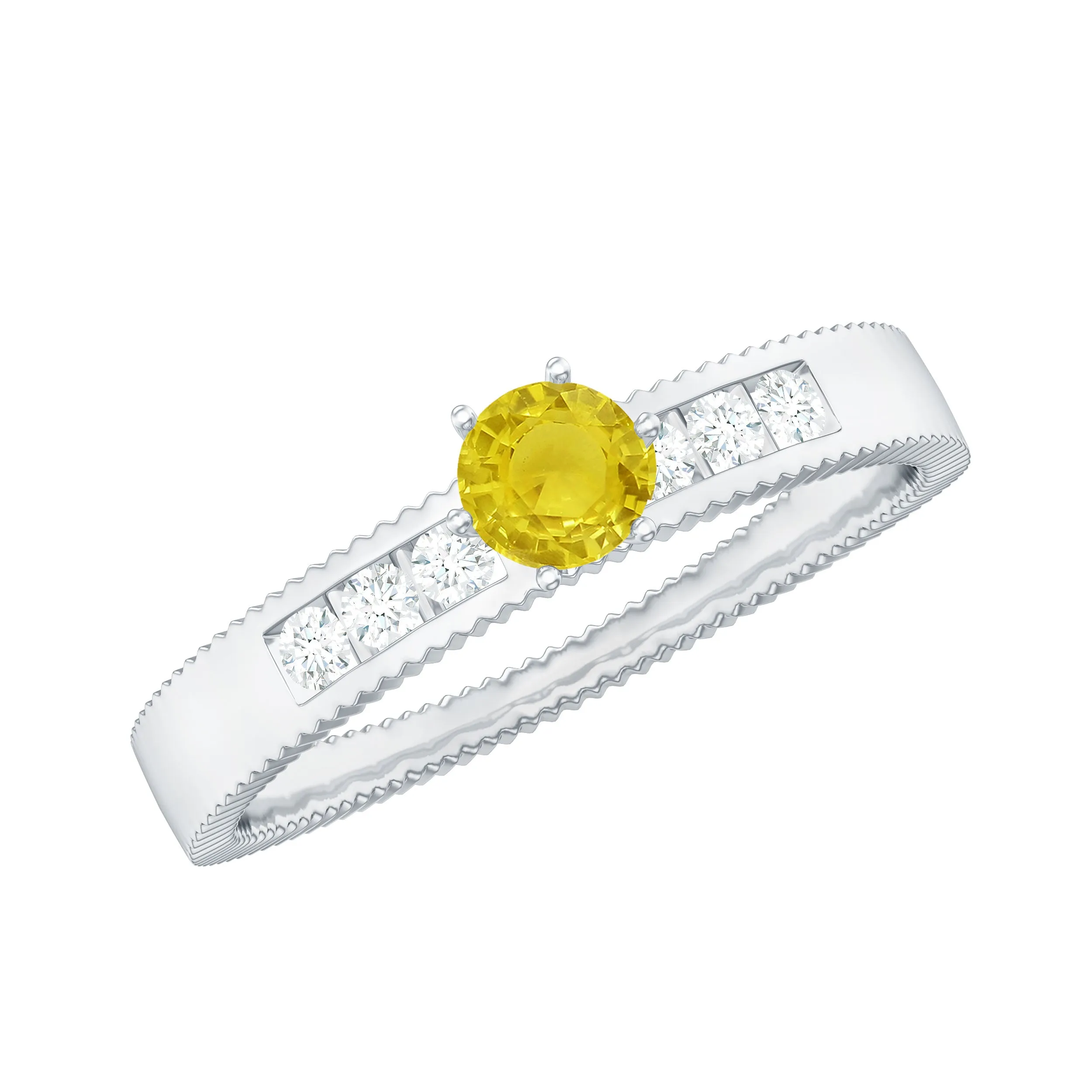 Genuine Yellow Sapphire Solitaire Band Ring with Diamond
